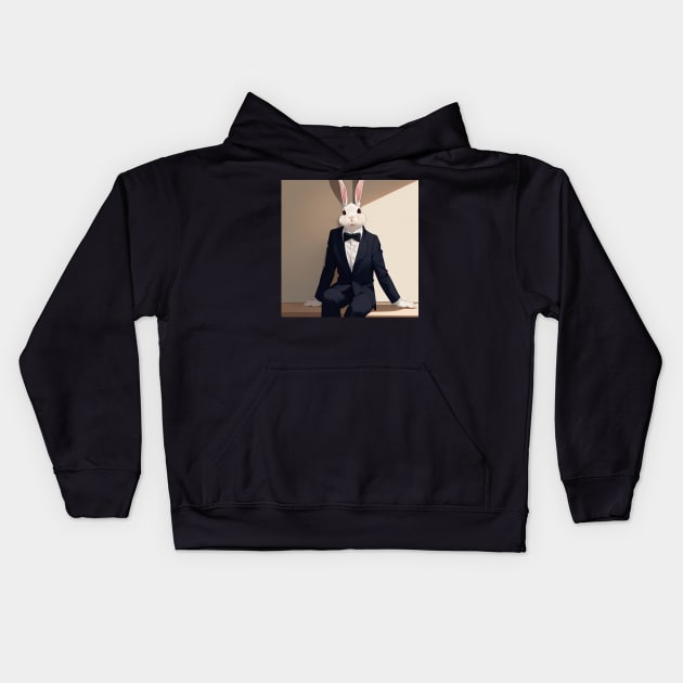 Tuxedo Bunny Rabbit Sitting Kids Hoodie by BAYFAIRE